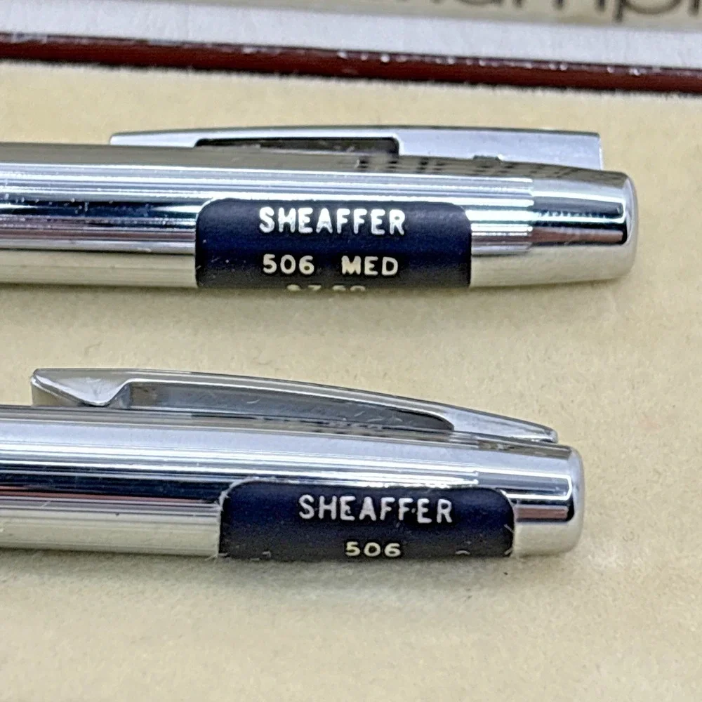 Vintage Shaeffer 506 Medium Ball Point And Pencil Set Polished Chrome NOS